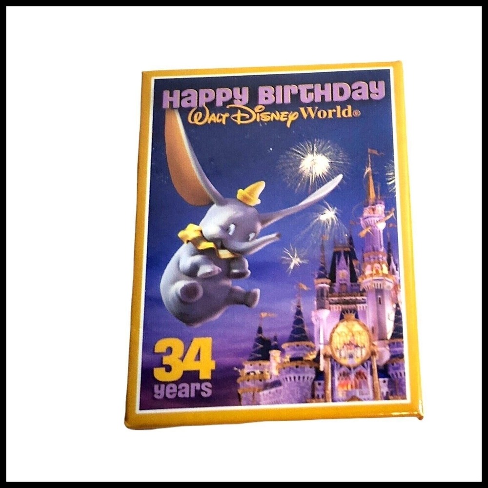 Walt Disney World Button Pin Rectangular Happy 34th Birthday Dumbo